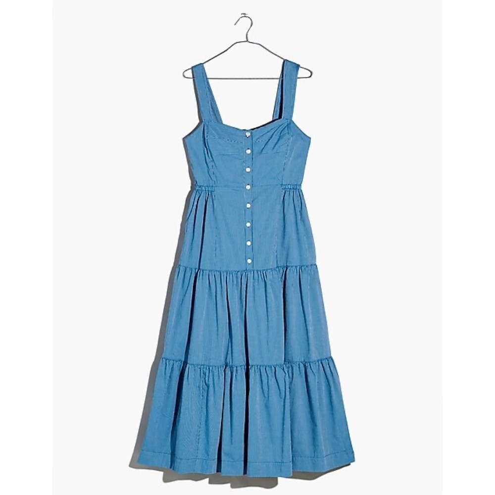 Madewell Button-Front Tiered Midi Dress in Stripe (Plus Size) 22W